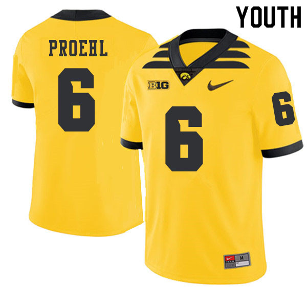 2019 Youth #6 Josh Proehl Iowa Hawkeyes College Football Alternate Jerseys Sale-Gold - Click Image to Close